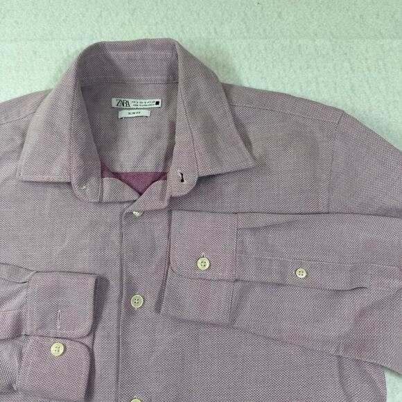 Purple Button Up Long Sleeve Zara Slim Fit Size Small - Picture 11 of 11